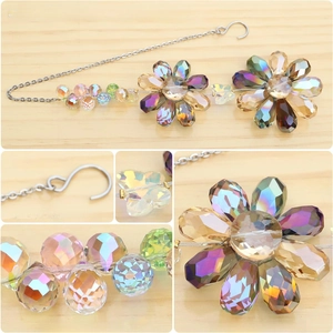 Rainbow crystal glass flower suncatcher hanging ornament with colorful beaded chain