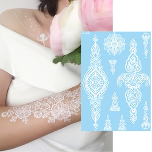 White Lace Temporary Tattoo Stickers Henna Mandala Pattern Waterproof Body Art For Women Wedding Party Beach Accessories