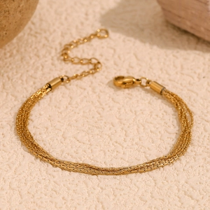 Minimalist 18K gold-plated multi-layer chain bracelet with adjustable lobster clasp