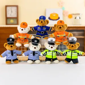 Set of professional uniform plush bear pendants including police and firefighter roles