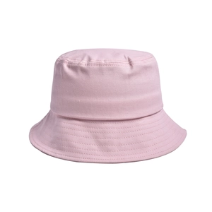 Close-up of pink cotton twill fabric texture and tight stitching on this bucket hat