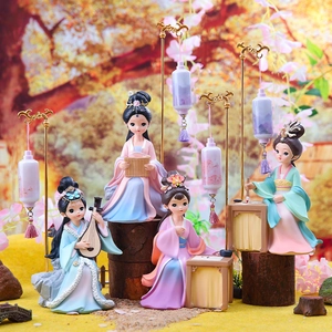 Set of 4 traditional Chinese style lady figurines with lanterns for room decor