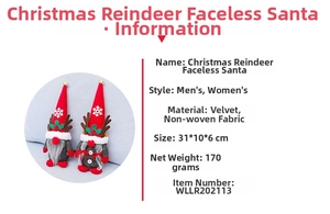 Detailed view of Christmas reindeer gnome doll with snowflake embroidery and size dimensions