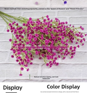 Detail showing artificial purple baby's breath flowers with natural color dye effect
