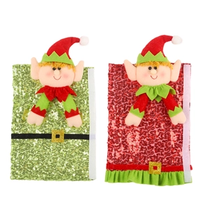 Christmas elf refrigerator handle covers in red and green sequins for home decor
