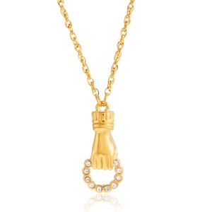 Collana in acciaio inossidabile dorato con mani dell'amicizia e ciondolo con strass