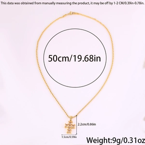 Detailed size chart for gold cross necklace with 50cm chain and crystal pendant