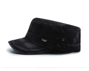 Side view of black cadet cap with metal SPORT badge and breathable ventilation eyelets