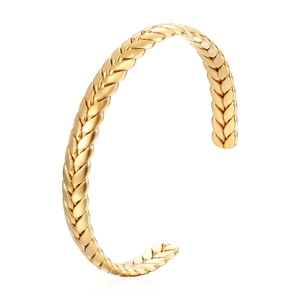 Bracelet jonc ouvert en acier inoxydable plaqué or 18K avec motif blé tressé