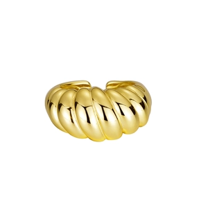 Minimalist S925 sterling silver golden croissant dome ring with twisted metal texture