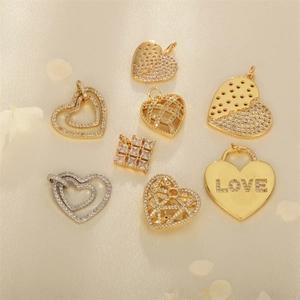 Micro Pave Cubic Zirconia Heart Pendant Charms Copper Gold Plated Hollow Heart Shape DIY Jewelry Making Accessories For Women
