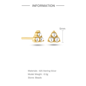 Macro detail of 5mm triangle pearl earrings in 925 sterling silver with size markings