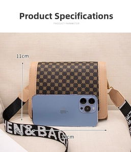 Detailed view of women's crossbody bag dimensions measuring 17cm by 11cm by 6cm