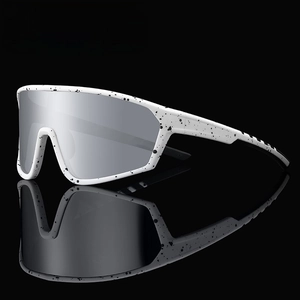 AORON sporty oversized mirrored sunglasses with white splatter frame and silver lenses