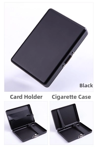 Dual-use black matte metal cigarette case and card holder with folding accordion layers