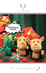 Macro detail of plush Christmas slap bracelets featuring reindeer and festive tree designs