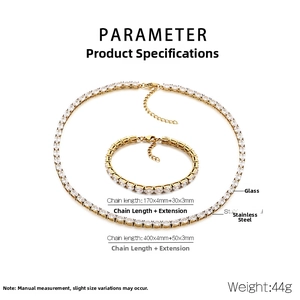 Tableau détaillé des tailles pour ensemble collier et bracelet tennis en acier doré et zircon