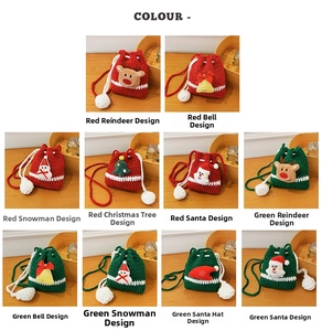 Detailed grid of Christmas crochet drawstring gift bags with various holiday character patterns