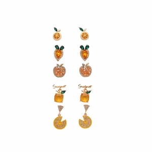 5-pair sparkling fruit earring set featuring apple, pineapple and citrus designs