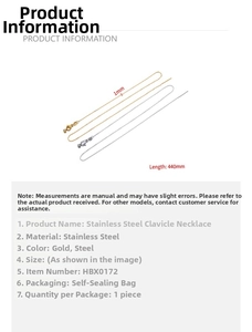 Technical drawing showing 1mm stainless steel necklace dimensions and gold silver finishes