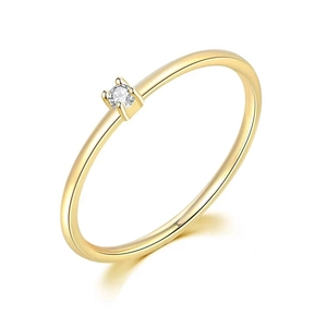 Detail view of a 18K gold S925 silver thin ring featuring a minimalist four-prong solitaire