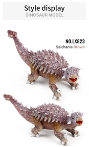 Vistas laterales detalladas de un modelo de dinosaurio Saichania marrón con texturas
