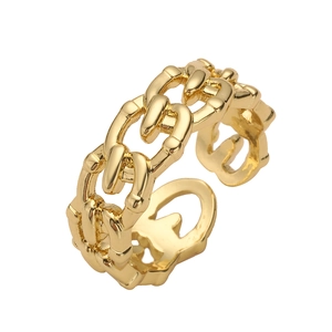Minimalist gold plated hollow geometric chain ring with adjustable open band design