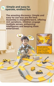 Construction site track toy set with excavator and flexible tracks for creative kids play