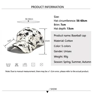 Tie-dye graffiti baseball cap in cotton with detailed size chart and measurements