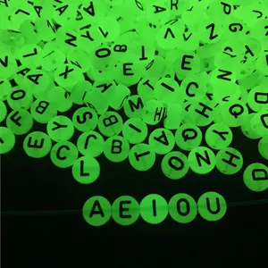 Glow-in-the-dark acrylic alphabet beads for DIY jewelry making in luminous green glow