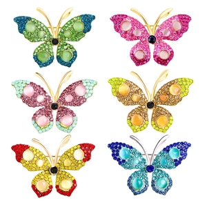 Butterfly Brooch Alloy Rhinestone Cat Eye Stone Elegant Fashion Coat Pin Corsage Accessory For Women