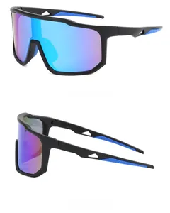 Détails des lunettes de cyclisme noir mat avec verres dégradés bleu et violet