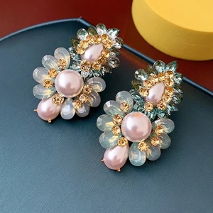 Boucles D'oreilles Vintage En Fleur Avec Künstliche Perles D'imitation Et Cristaux Bijou De Luxe Avec Tige En Argent