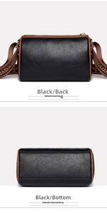 Detail view of the black retro crossbody bag's textured surface and sturdy bottom panel