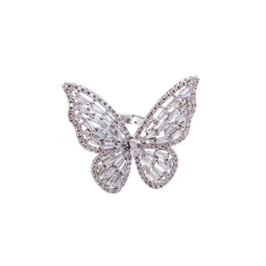 Sparkling butterfly open ring with micro-pave cubic zirconia in a silver finish