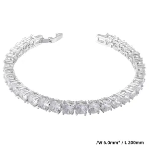 Detail view of 6mm silver tennis bracelet with cubic zirconia and dimensions marking