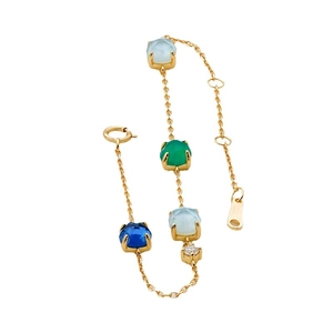 French vintage 14k gold plated silver bracelet with green chalcedony and colorful stones