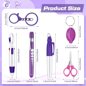 6-piece purple nurse utility set with foldable scissors, pen light, and retractable badge reel