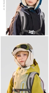 Detail of kids winter aviator hat with goggles, ear flaps and warm fleece lining