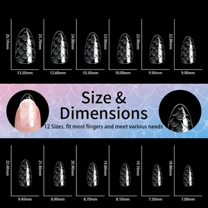 Tableau des tailles détaillé pour ongles 3D en 12 dimensions et spécifications précises