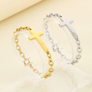 Stainless Steel Cross Pendant Bracelet Hip Hop Link Chain Minimalist Fashion Jewelry Accessories For Men Women