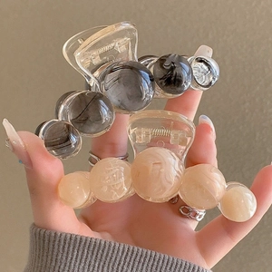 Korean Style Marble Pattern Acrylic Round Bead Hair Claw Clip Large Gradient Resin Shark Clip For Women