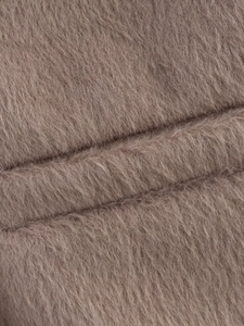 Macro shot of high-density gray-brown wool blend fabric with soft long-fiber texture