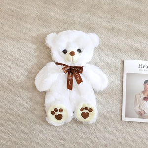 White teddy bear plush skin with heart-shaped paw pads and a Just for You ribbon