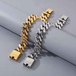 Rhombus Cuban Link Bracelet Necklace Stainless Steel Hip Hop Punk Heavy Wide Jewelry For Men Women Glossy Sandblasted