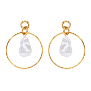 18K Gold Plated Artificial Baroque Pearl Hoop Earrings Stainless Steel Geometric Large Circle Dangle Earrings For Women Minimalist Jewelry
