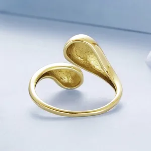 Minimalist 925 sterling silver open ring featuring a polished double teardrop design