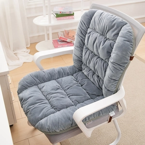 Thickened heated grey plush seat cushion and backrest for office chairs with straps