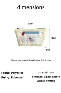 Detailed size chart of large capacity canvas pencil case showing dimensions 21x11x6cm