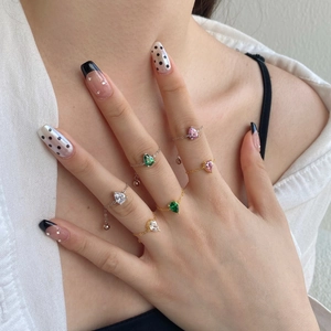 Elegant S925 sterling silver chain ring set with colorful oval zircon and heart gemstones